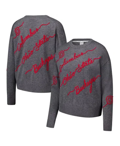 Kadyluxe Women's Gray Ohio State Buckeyes Love Note Embroidered Sweater