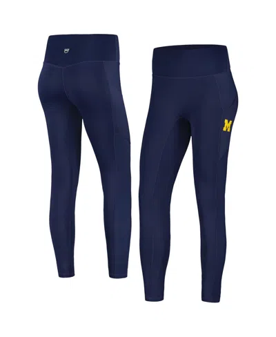 Kadyluxe Women's  Navy Michigan Wolverines 7/8 Mixed Media Pocket Ileggings