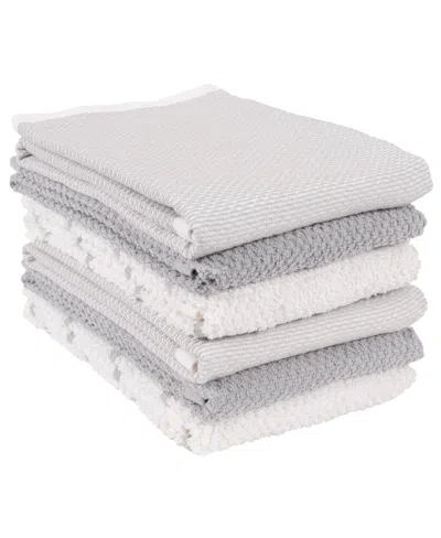 Kaf Home Ayesha Curry Cotton 6 Piece Mixed Utility Kitchen Dish Towel, 18" X 28" In Gray