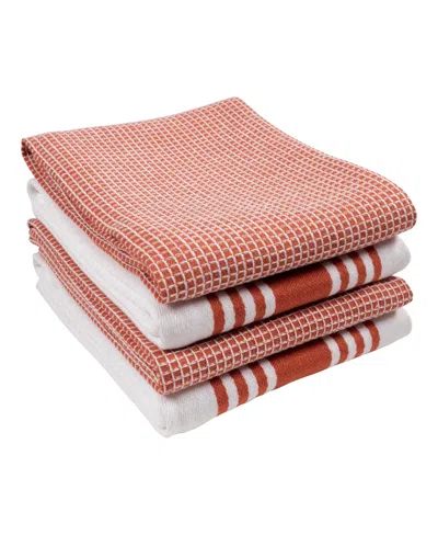 Kaf Home Center Band Waffle Cotton 4 Piece Flat Kitchen Towel, 18" X 28" In Spice