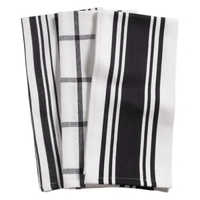 Kaf Home Centerband/basketweave/windowpane Kitchen Towels, Set Of 3 In Black