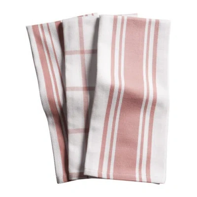 Kaf Home Centerband/basketweave/windowpane Kitchen Towels, Set Of 3 In Pink