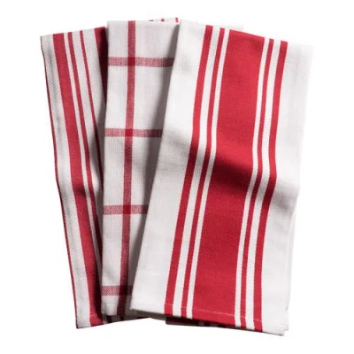 Kaf Home Centerband/basketweave/windowpane Kitchen Towels, Set Of 3 In Red
