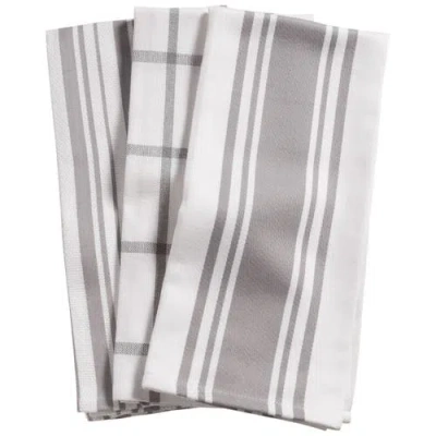 Kaf Home Centerband/basketweave/windowpane Kitchen Towels, Set Of 3 In Gray