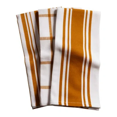 Kaf Home Centerband/basketweave/windowpane Kitchen Towels, Set Of 3 In Brown