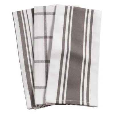 Kaf Home Centerband/basketweave/windowpane Kitchen Towels, Set Of 3 In Gray