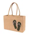 Kaf Home Jute Market Tote Bag With Flip Flop Print In Beige