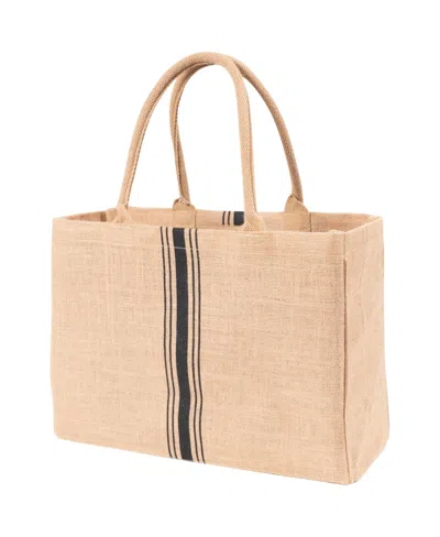 Kaf Home Jute Market Tote Bag With Triple Stripe Print In Beige