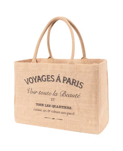 Kaf Home Jute Market Tote Bag With Voyages Print In Beige
