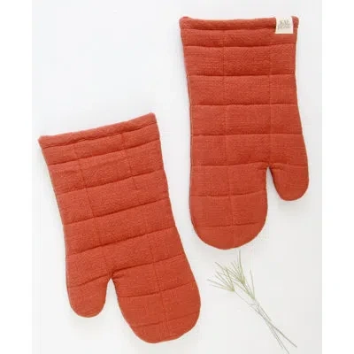 Kaf Home Monaco Set Of 2 Oven Mitts, 13" X 7" - In Red