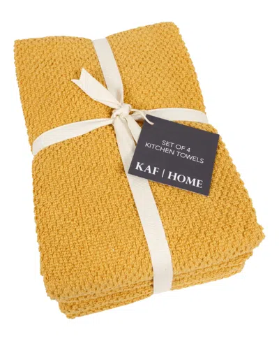 Kaf Home Popcorn Terry Cotton 4 Piece Kitchen Towel, 20" X 20" In Camel