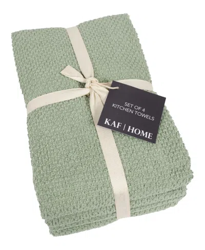 Kaf Home Popcorn Terry Cotton 4 Piece Kitchen Towel, 20" X 20" In French Green