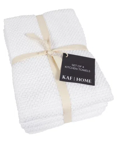 Kaf Home Popcorn Terry Cotton 4 Piece Kitchen Towel, 20" X 20" In White