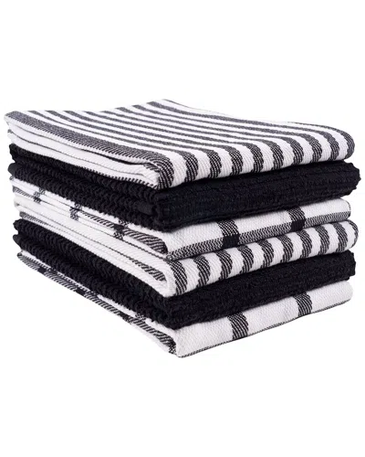 Kaf Home Premium Flat & Terry Kitchen Towel Set Of 6 In Black