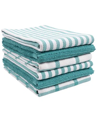 Kaf Home Premium Flat & Terry Kitchen Towel Set Of 6 In Blue