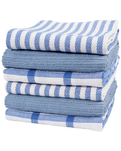 Kaf Home Premium Flat & Terry Kitchen Towel Set Of 6 In Blue