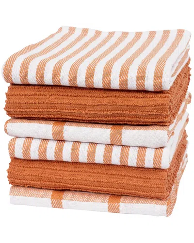 Kaf Home Premium Flat & Terry Kitchen Towel Set Of 6 In Orange