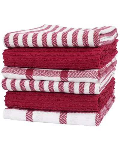 Kaf Home Premium Flat & Terry Kitchen Towel Set Of 6 In Red