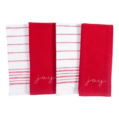 Kaf Home S4 Kitchen Towels Holiday Red Embroidered Monaco (set Of 4) In White;red