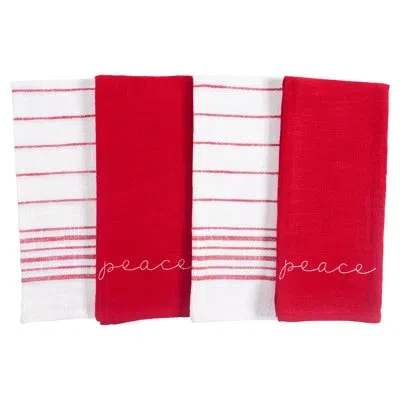 Kaf Home S4 Kitchen Towels Holiday Red Embroidered Monaco (set Of 4) In White;red
