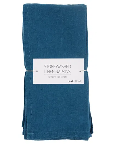 Kaf Home Set Of 4 Stonewashed Linen Napkins In Blue