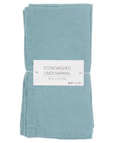 Kaf Home Set Of 4 Stonewashed Linen Napkins In Blue