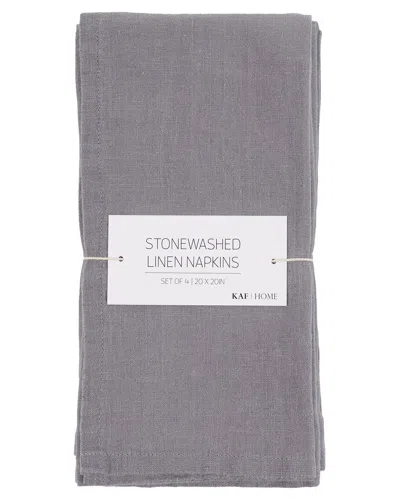 Kaf Home Set Of 4 Stonewashed Linen Napkins In Grey