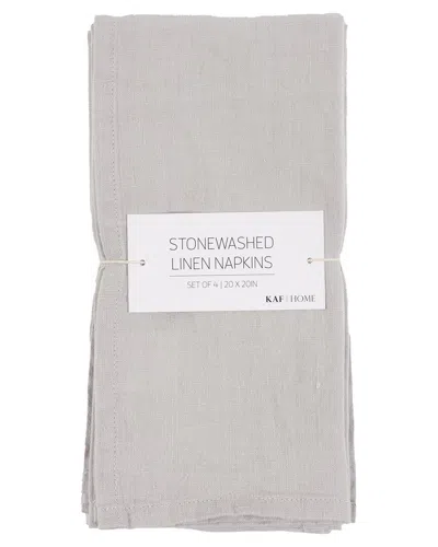 Kaf Home Set Of 4 Stonewashed Linen Napkins In Grey