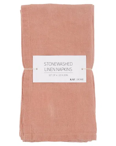 Kaf Home Set Of 4 Stonewashed Linen Napkins In Pink