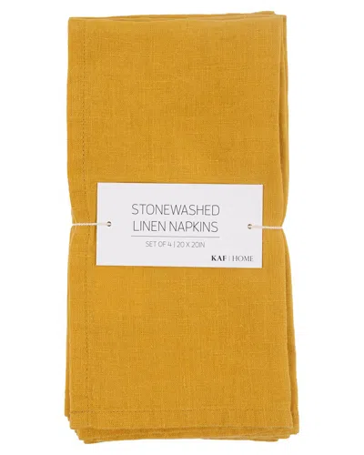 Kaf Home Set Of 4 Stonewashed Linen Napkins In Yellow