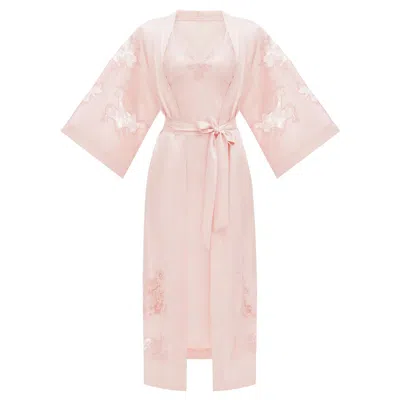 Kâfemme Pink / Purple Pink Robe And Nightgown Set With Lace In Pink/purple