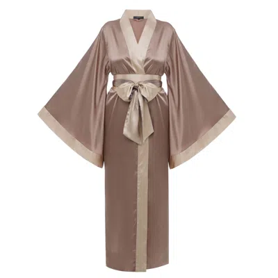 Kâfemme Women's Beige And Gold Satin Luxury Kimono Robe In Beige/yellow