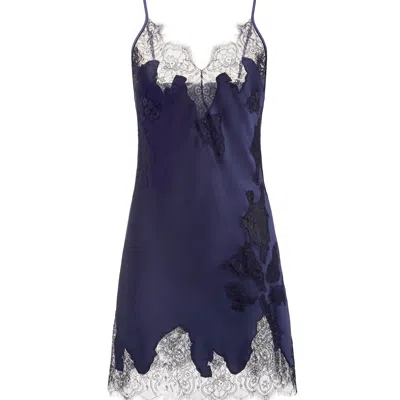 Kâfemme Women's Blue Silk Blend And Lace Sexy Navy Short Slip Nightgown