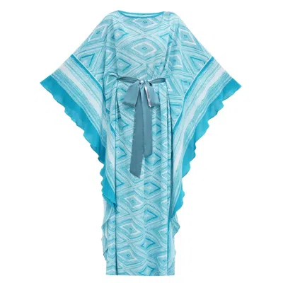 Kâfemme Women's Blue / White Blue Print Pleated Kaftan Abaya Dress