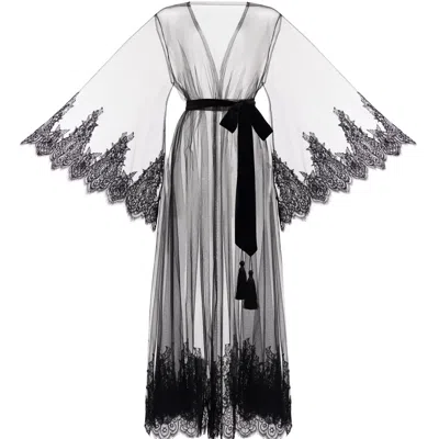 Kâfemme Women's Celeste Black Tulle Sexy Kimono Robe With Dress