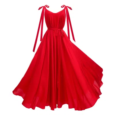 Kâfemme Women's Flowy Long Red Satin Evening Cocktail Summer Dress