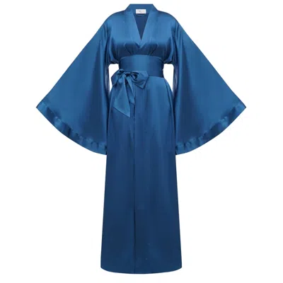 Kâfemme Women's Peacock Blue Classic Maxi Kimono Robe