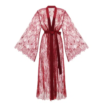 Kâfemme Women's Pink / Purple Sheer Sexy Burgundy Lace Robe In Pink/purple