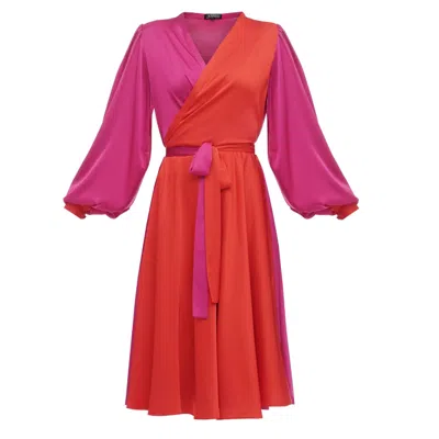 Kâfemme Women's Pink Red Bell Puff Sleeve Midi Dress In Red/pink/purple