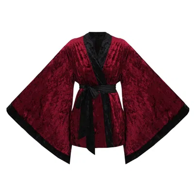 Kâfemme Women's Red Short Soft Velvet Burgundy Kimono Jacket Coat With Lining