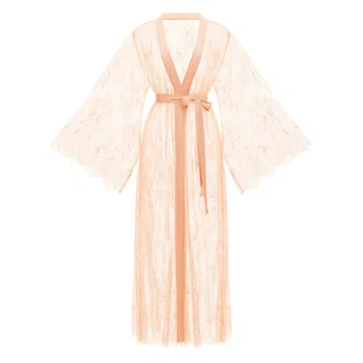 Kâfemme Women's Rose Gold Sheer Sexy Pink Lace Kimono Robe