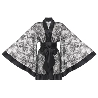 Kâfemme Women's Sexy Black And Silver Lace Kimono Robe In Black/gray