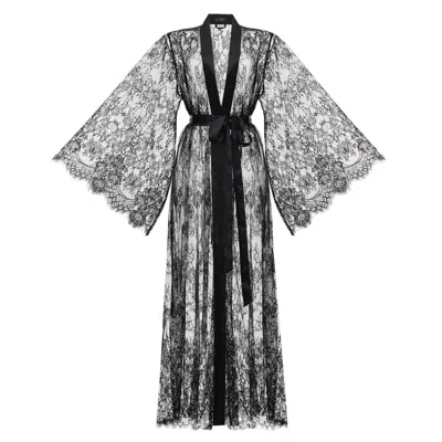 Kâfemme Women's Sheer Lace Sexy Black Kimono Robe