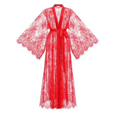 Kâfemme Women's Sheer Lace Sexy Red Kimono Robe