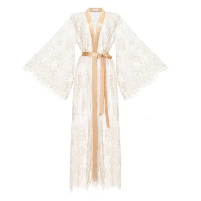 Kâfemme Women's Sheer Sexy Gold And Ivory Luxury Lace Robe In White ...