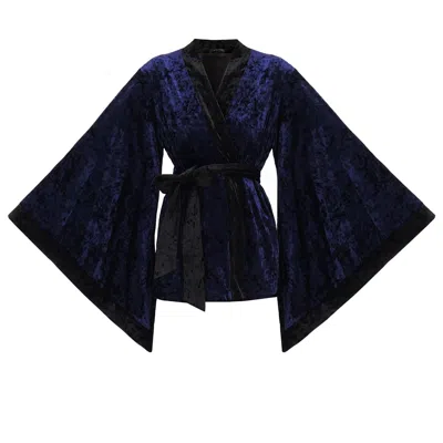 Kâfemme Women's Short Soft Velvet Blue Kimono Jacket Coat With Lining