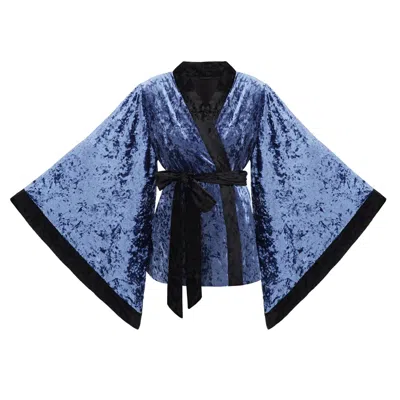 Kâfemme Women's Short Soft Velvet Blush Blue Kimono Jacket Coat With Lining
