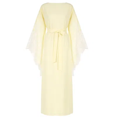 Kâfemme Women's Yellow Cotton Caftan With Slits And Lace