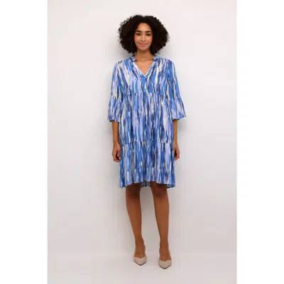Kaffe Arina 3/4 Sleeve A-line Fit Dress In Blue