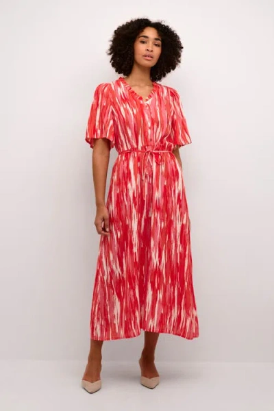 Kaffe Arina Half Sleeve V-neck Maxi Dress In Red